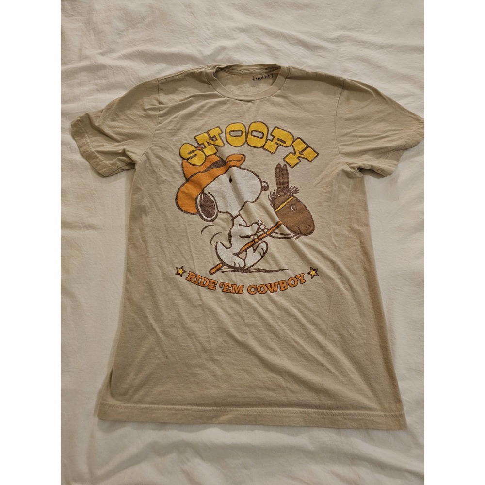 Peanuts Snoopy Ride Em Cowboy T-Shirt‎ Youth Large Beige Graphic Tee